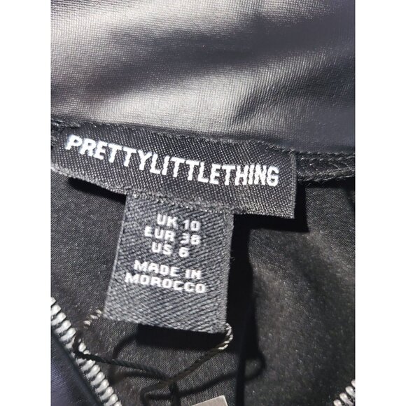 PrettyLittleThing Black PU Zip Front Unitard Size 6 - Picture 6 of 7